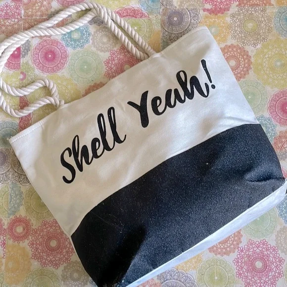 Canvas “Shell Yeah” Beach Tote - Picture 1 of 9